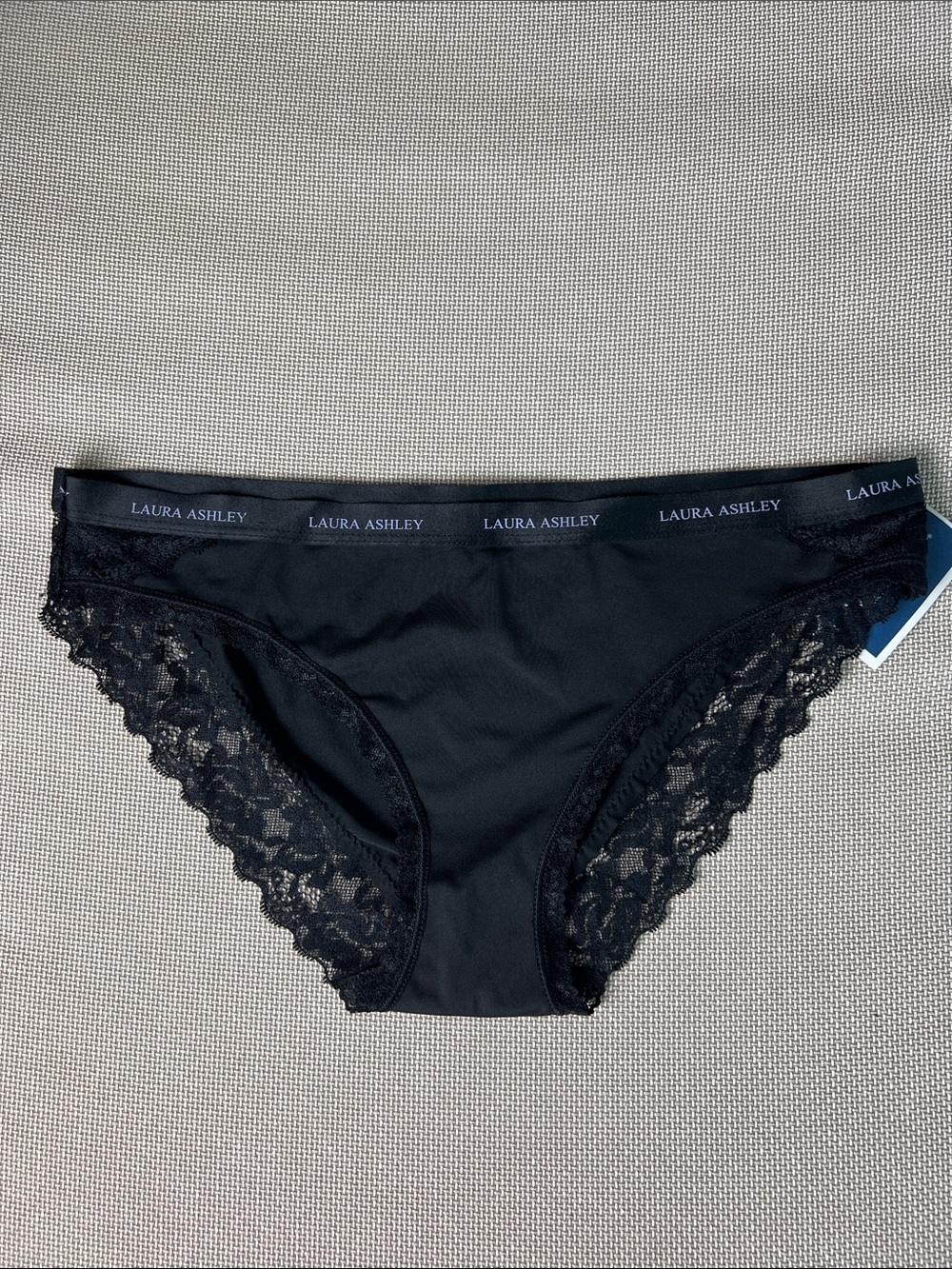 Laura Ashley Black Lace Bikini Briefs with Logo Waistband